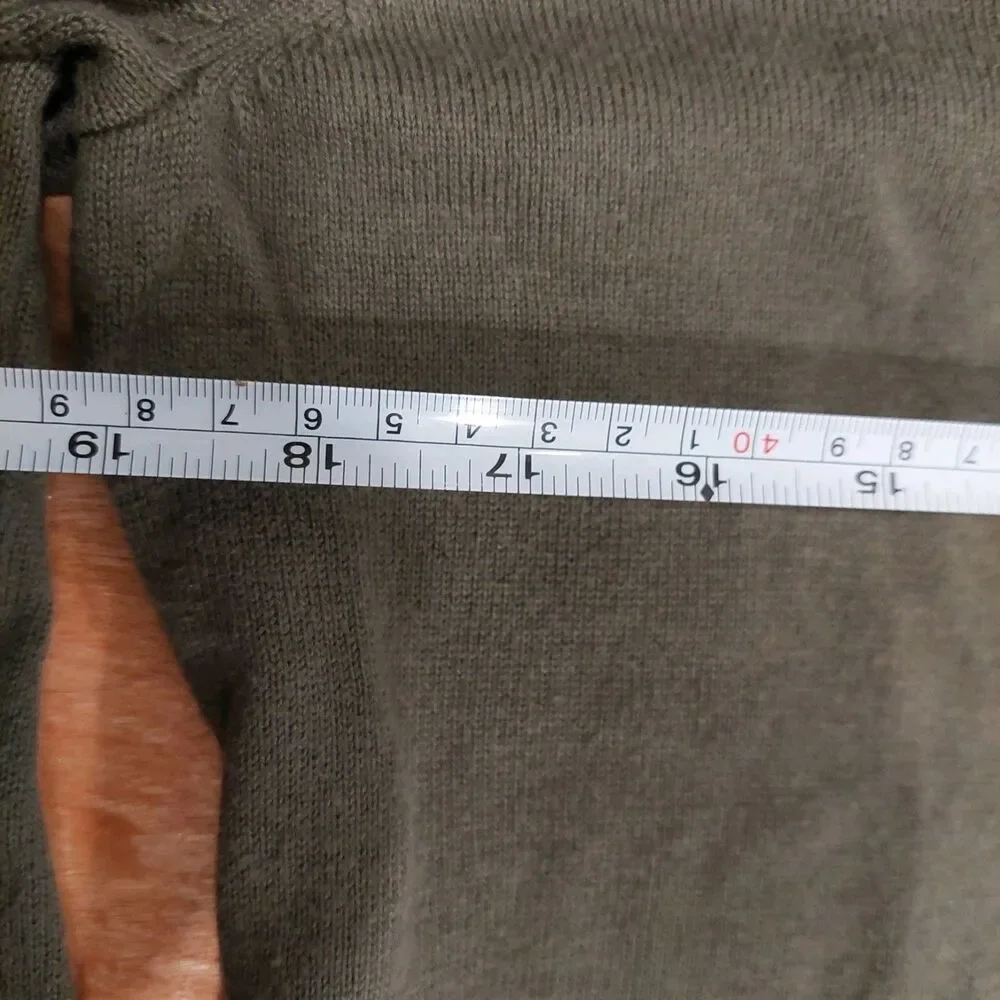 Orvis Cotton Cashmere Olive Green Knit Sweater Mock Neck Pullover